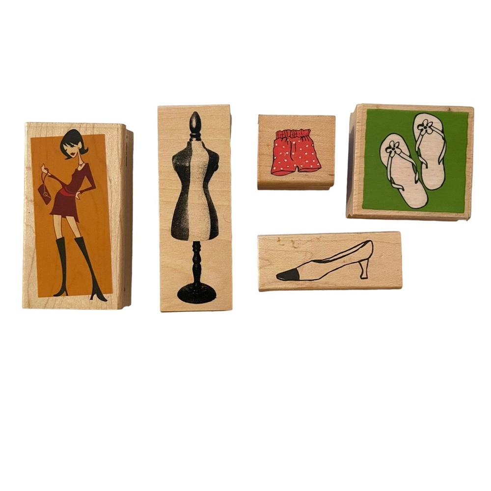 Fashion Design Clothing Shoes 5 Wood Block Rubber Stamps Rubber Stampede